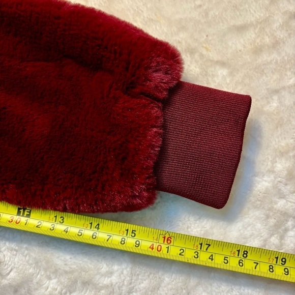 Sale! NEW Faux Fur Jacket Medium Say What? Maroon Red Teddy Bomber Jacket Cozy - Picture 15 of 15